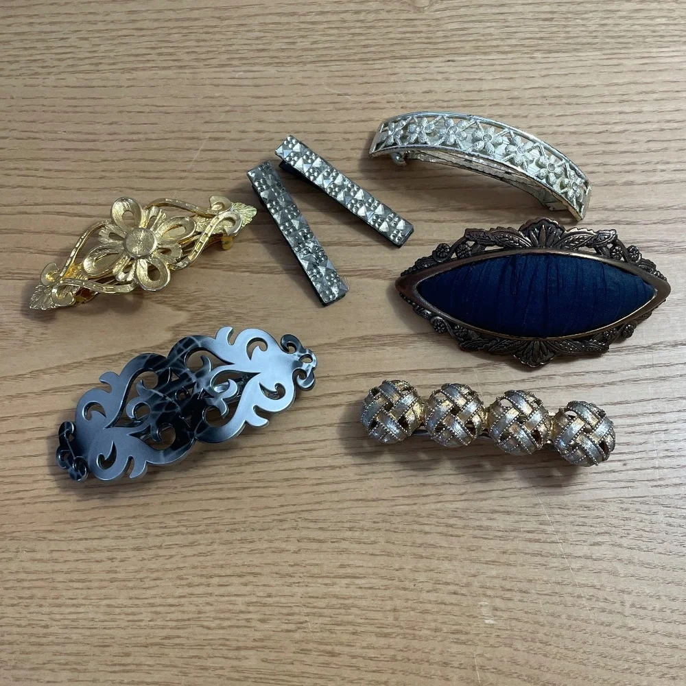 Vintage Barrette Lot of 6 1980s Bling Butterfly Clasp Clips Goody Barrettes